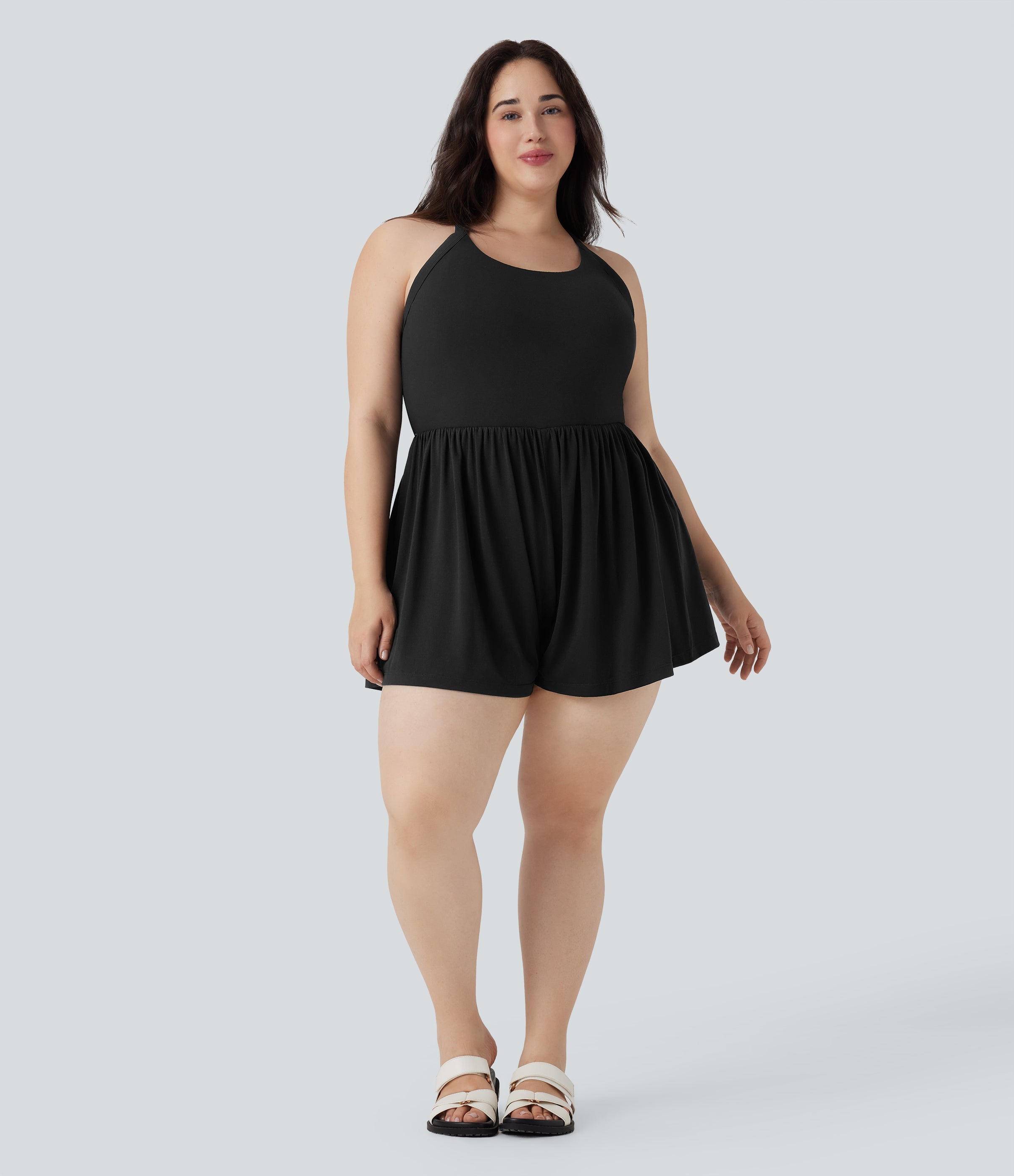 2-in-1 Plus Size Romper with Pockets-Easy Peezy Edition