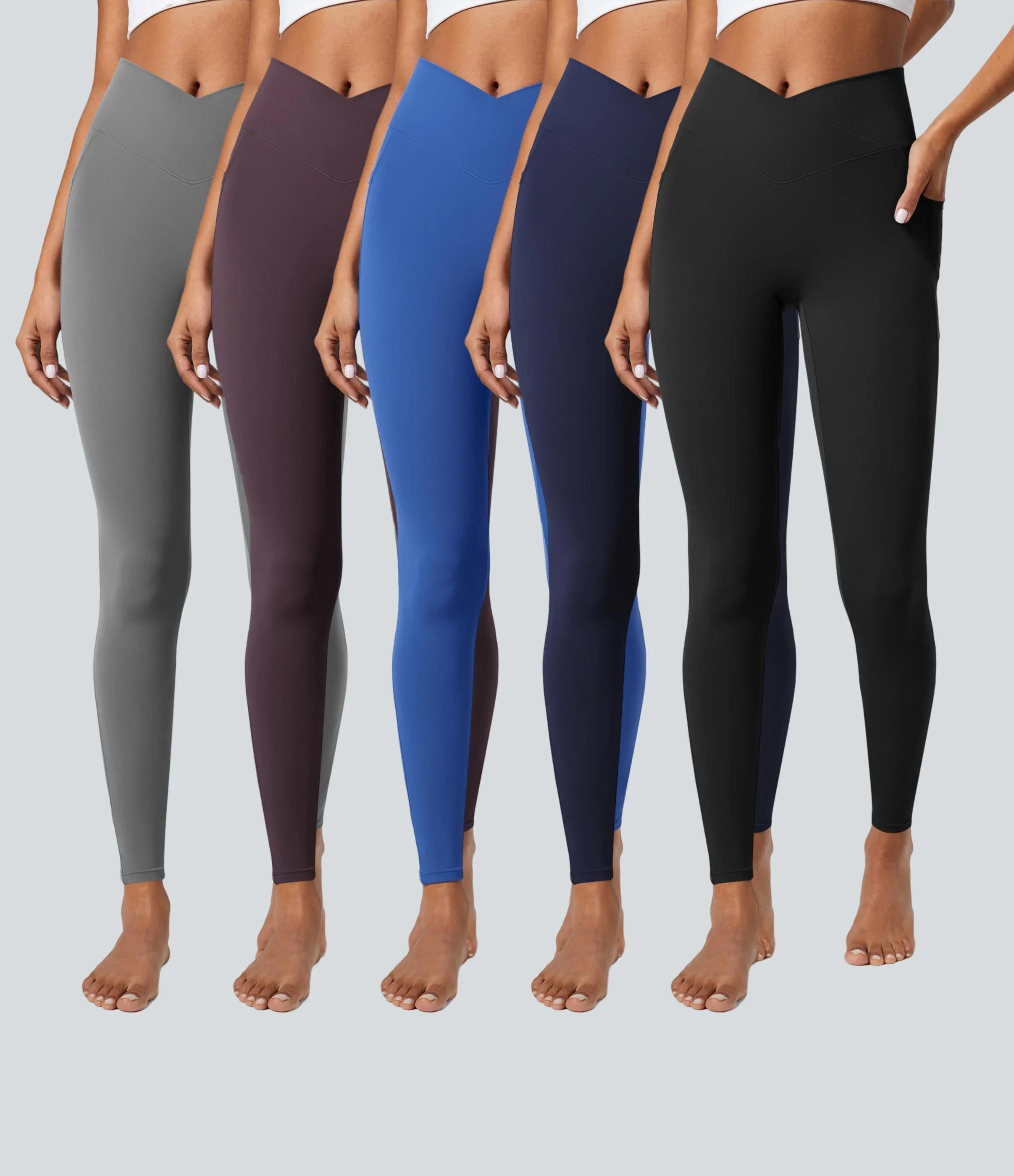 5 Pack SoftlyZeroTM Crossover Pocket Plain Leggings-UPF50+