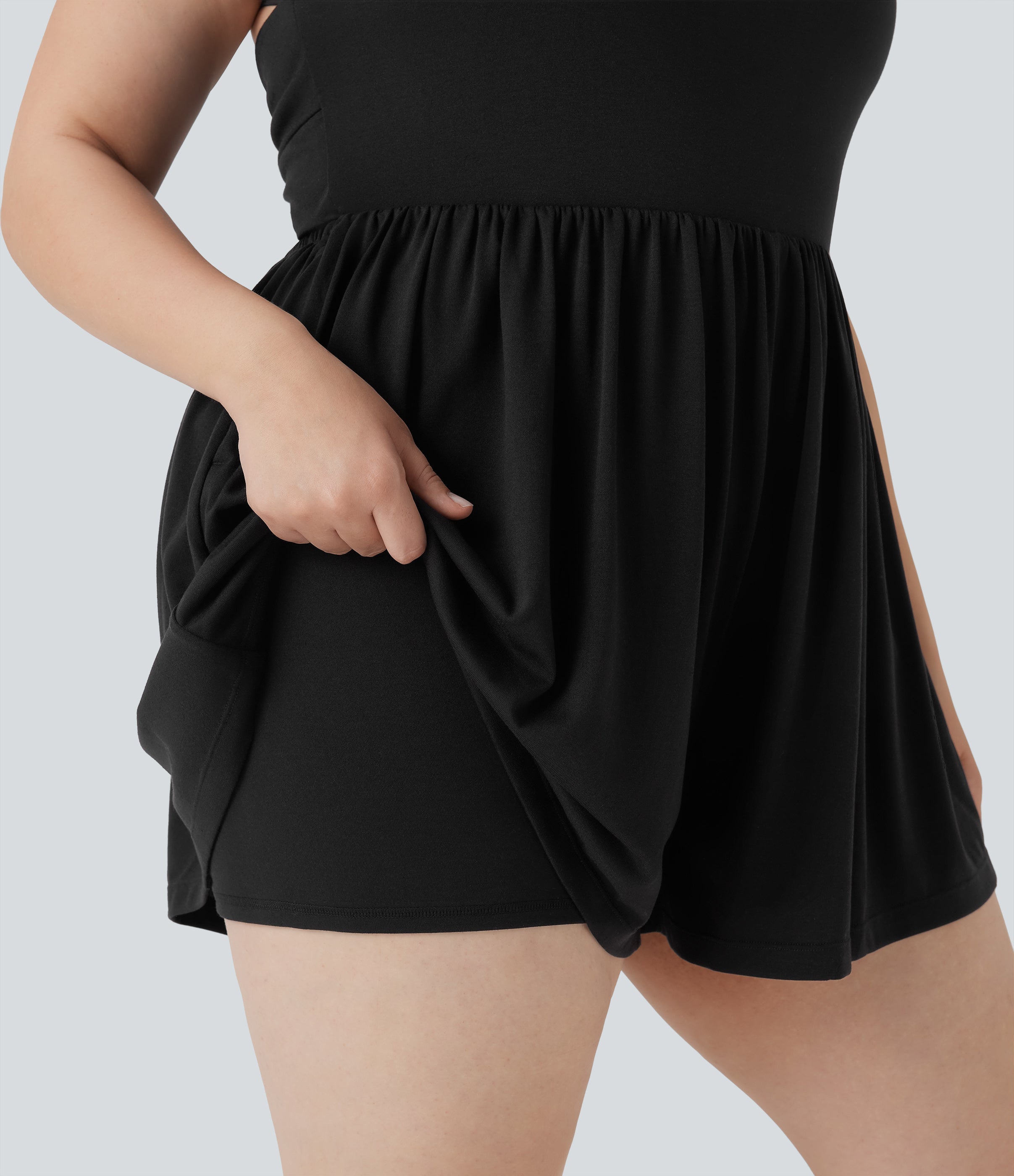 2-in-1 Plus Size Romper with Pockets-Easy Peezy Edition
