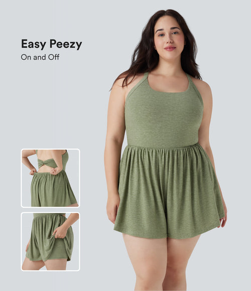 2-in-1 Plus Size Romper with Pockets-Easy Peezy Edition