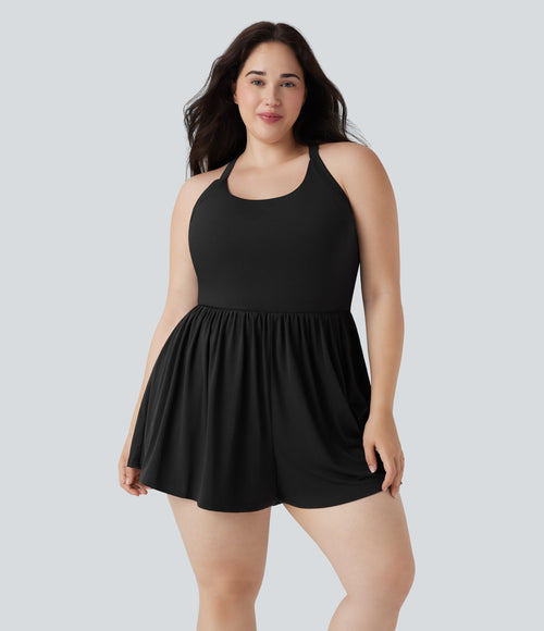 2-in-1 Plus Size Romper with Pockets-Easy Peezy Edition